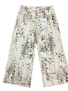 Refrain Los Angeles Jeans Womens 13/31 White Animal Print Wide Leg Denim Pants